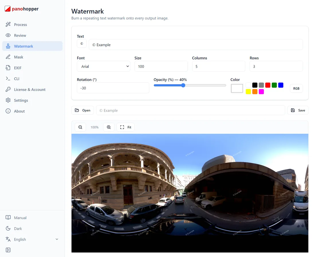 Privacy Keeper watermark panel — brand every published frame